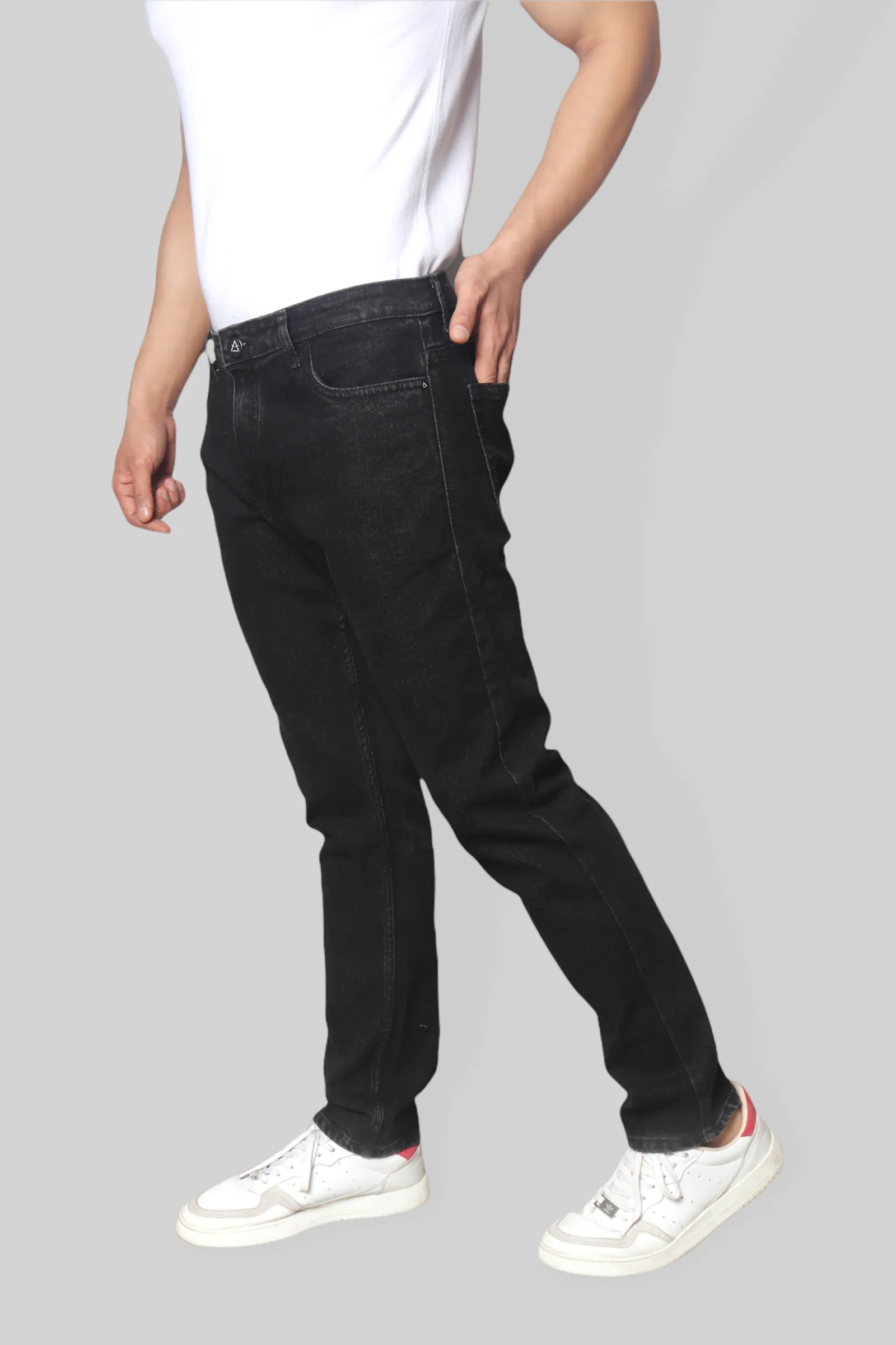 Albatross Black washed regular fit mid rise clean look stretchable Jeans