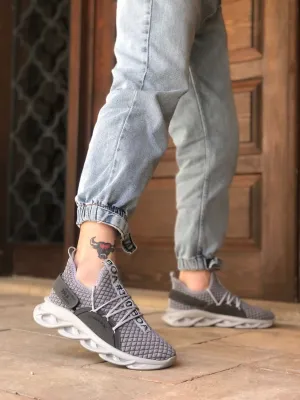 BA0350 High Sole Style Sneakers Lace Up Detail Gray Men's Sneakers