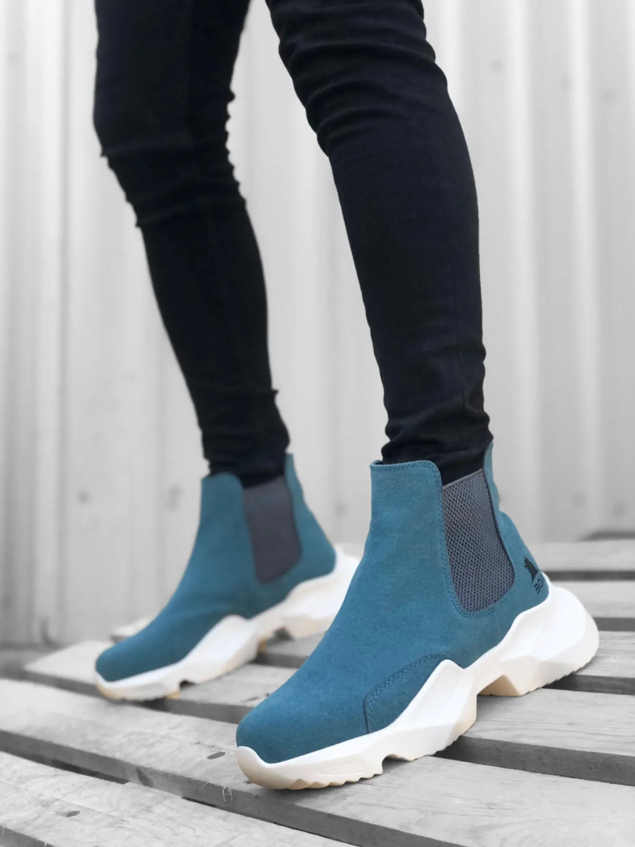 BA0444 Laceless Comfortable High Sole Blue Men's Sports Ankle Ankle Boots
