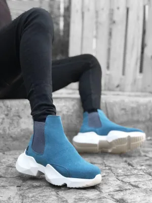 BA0444 Laceless Comfortable High Sole Blue Men's Sports Ankle Ankle Boots