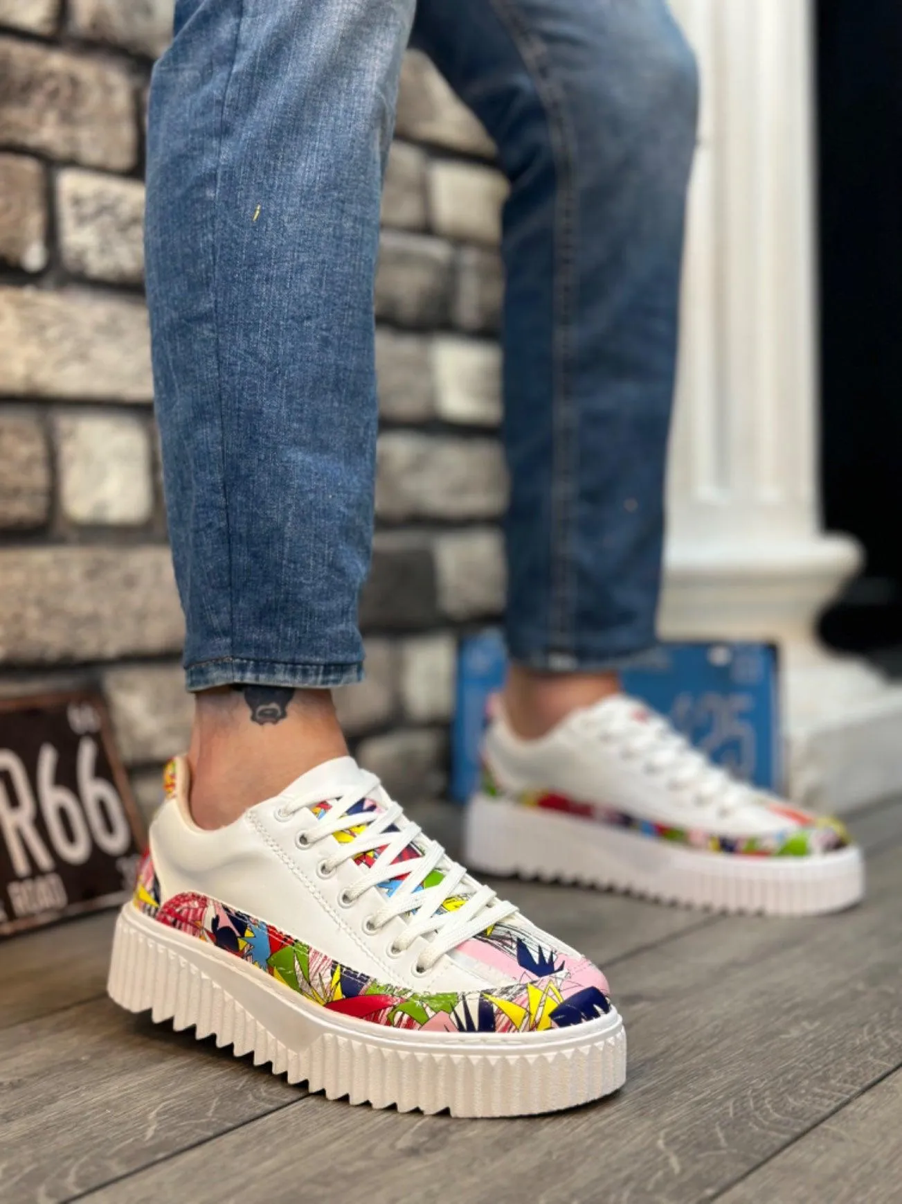 BA0801 High Sole Color Patterned Men's Sports Shoes