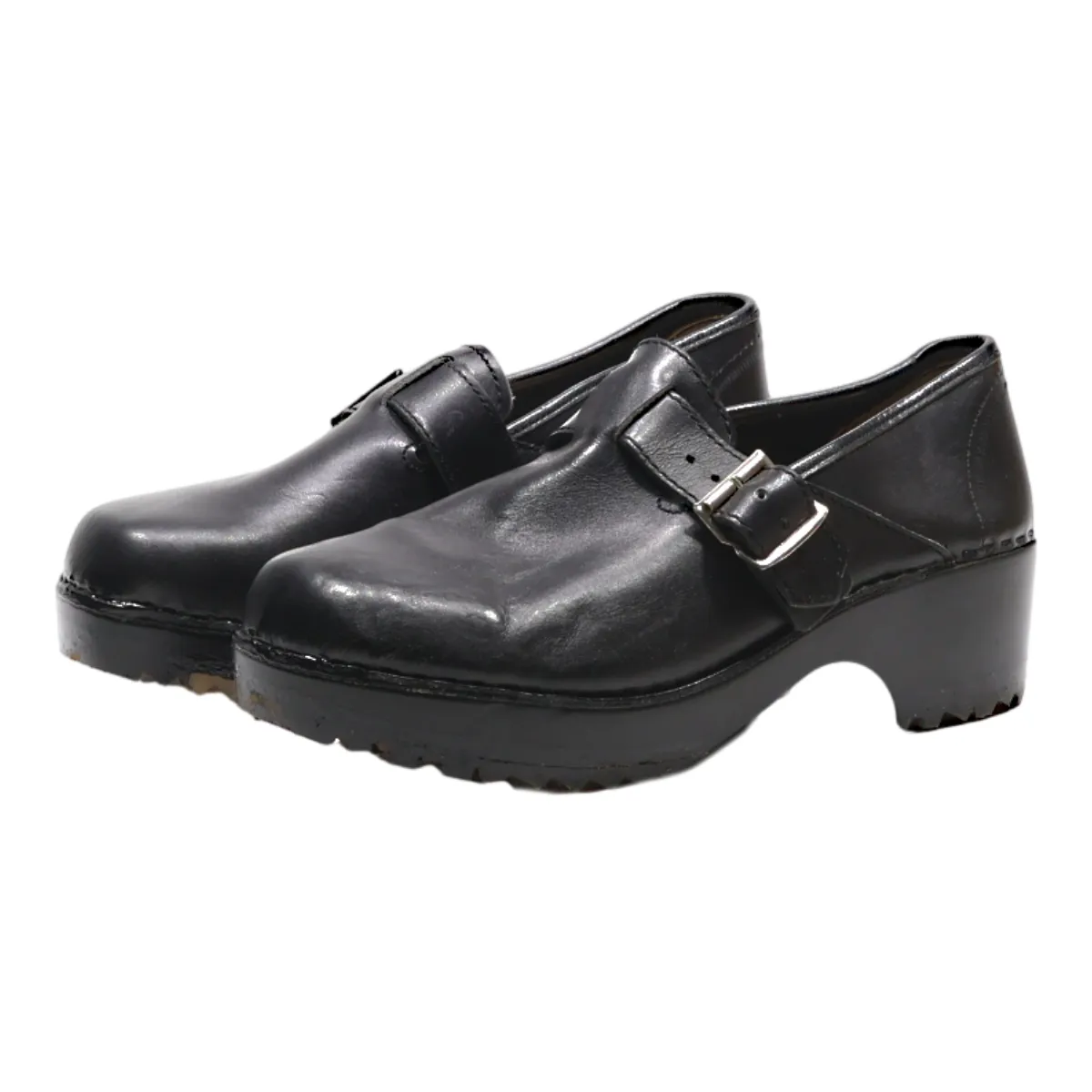 BIOS Heeled Clog Shoes Black Leather Womens UK 8