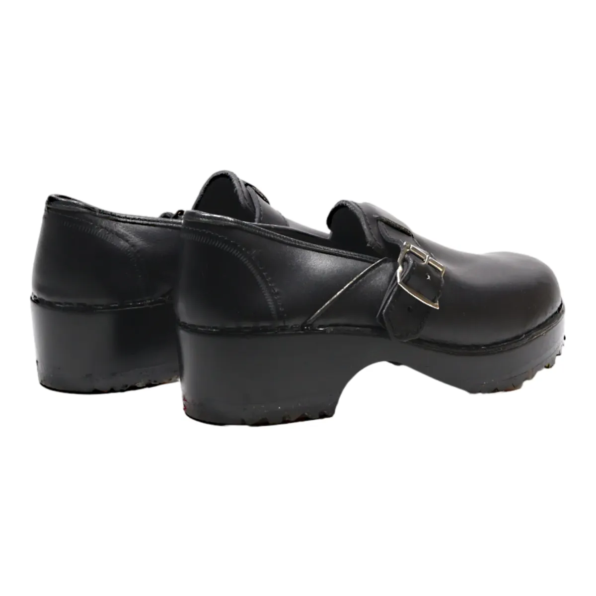 BIOS Heeled Clog Shoes Black Leather Womens UK 8
