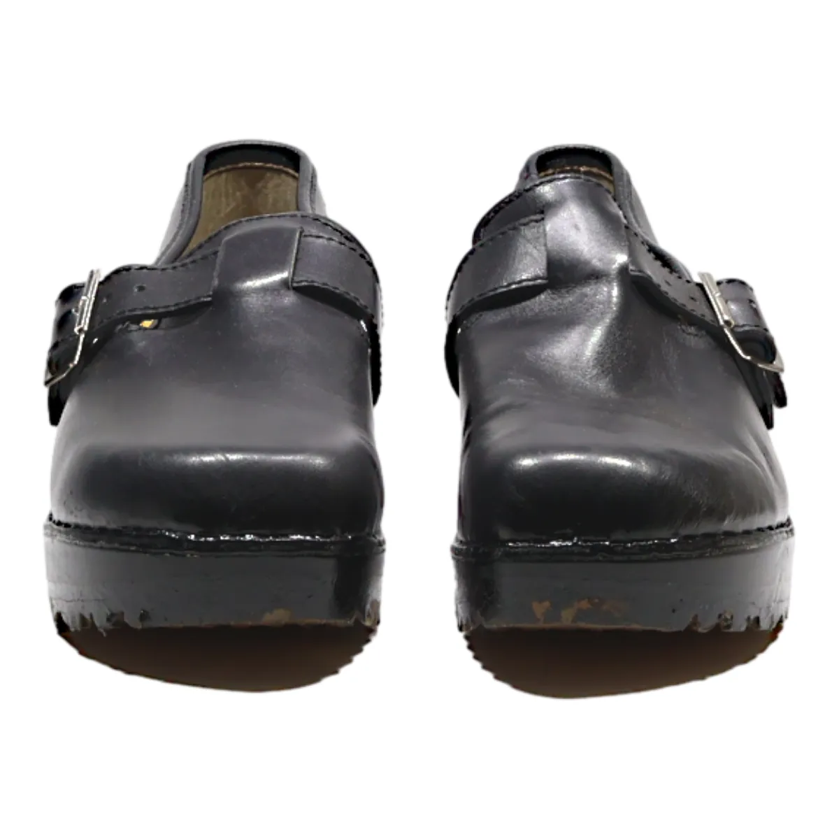 BIOS Heeled Clog Shoes Black Leather Womens UK 8