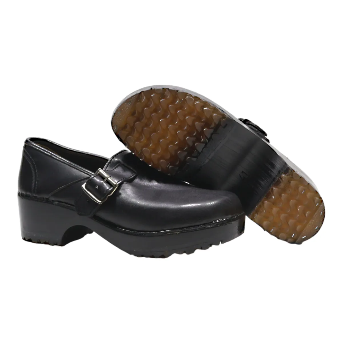 BIOS Heeled Clog Shoes Black Leather Womens UK 8