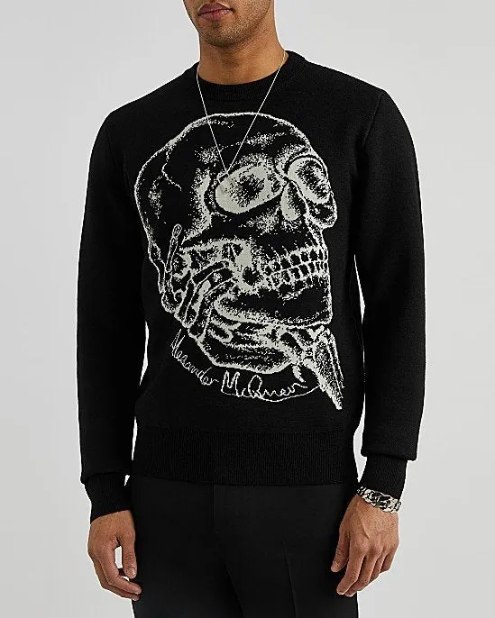 Black Skull-Intarsia Wool-Blend Jumper