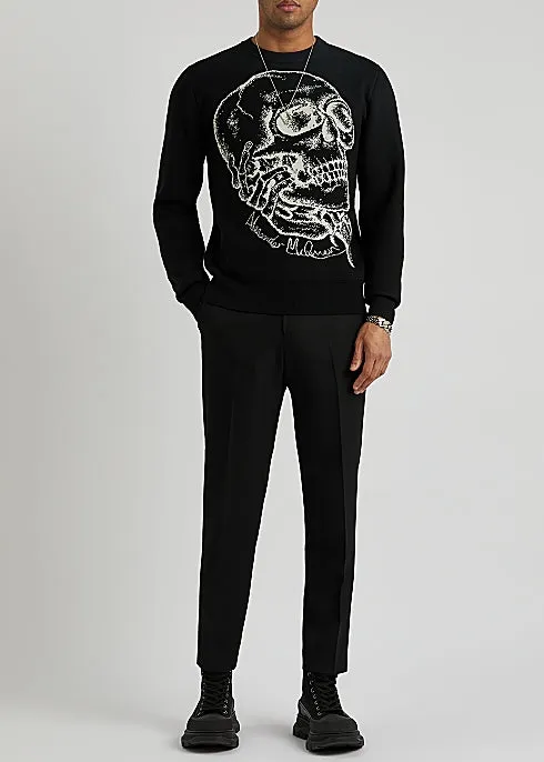 Black Skull-Intarsia Wool-Blend Jumper