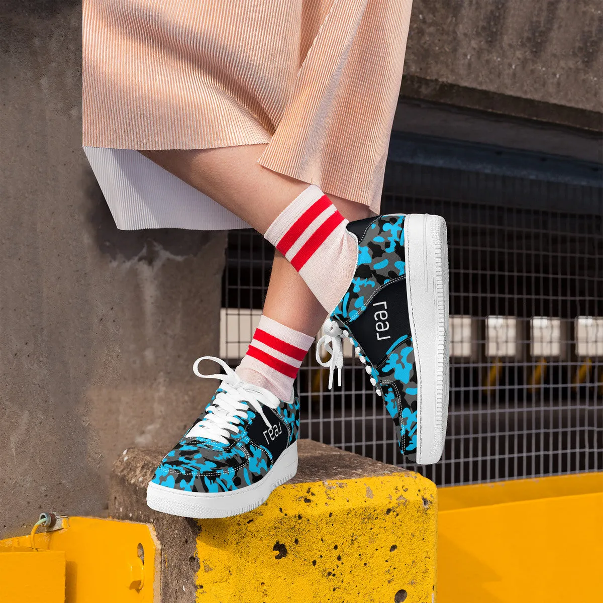 Blue, Black & Grey Camouflage Real Broker Logo With Brackets Unisex Air Force Sneakers