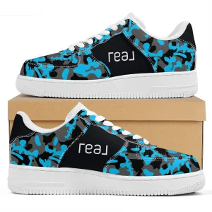 Blue, Black & Grey Camouflage Real Broker Logo With Brackets Unisex Air Force Sneakers