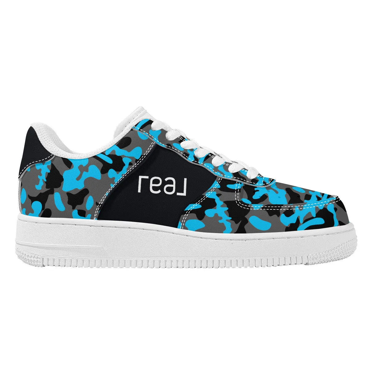 Blue, Black & Grey Camouflage Real Broker Logo With Brackets Unisex Air Force Sneakers