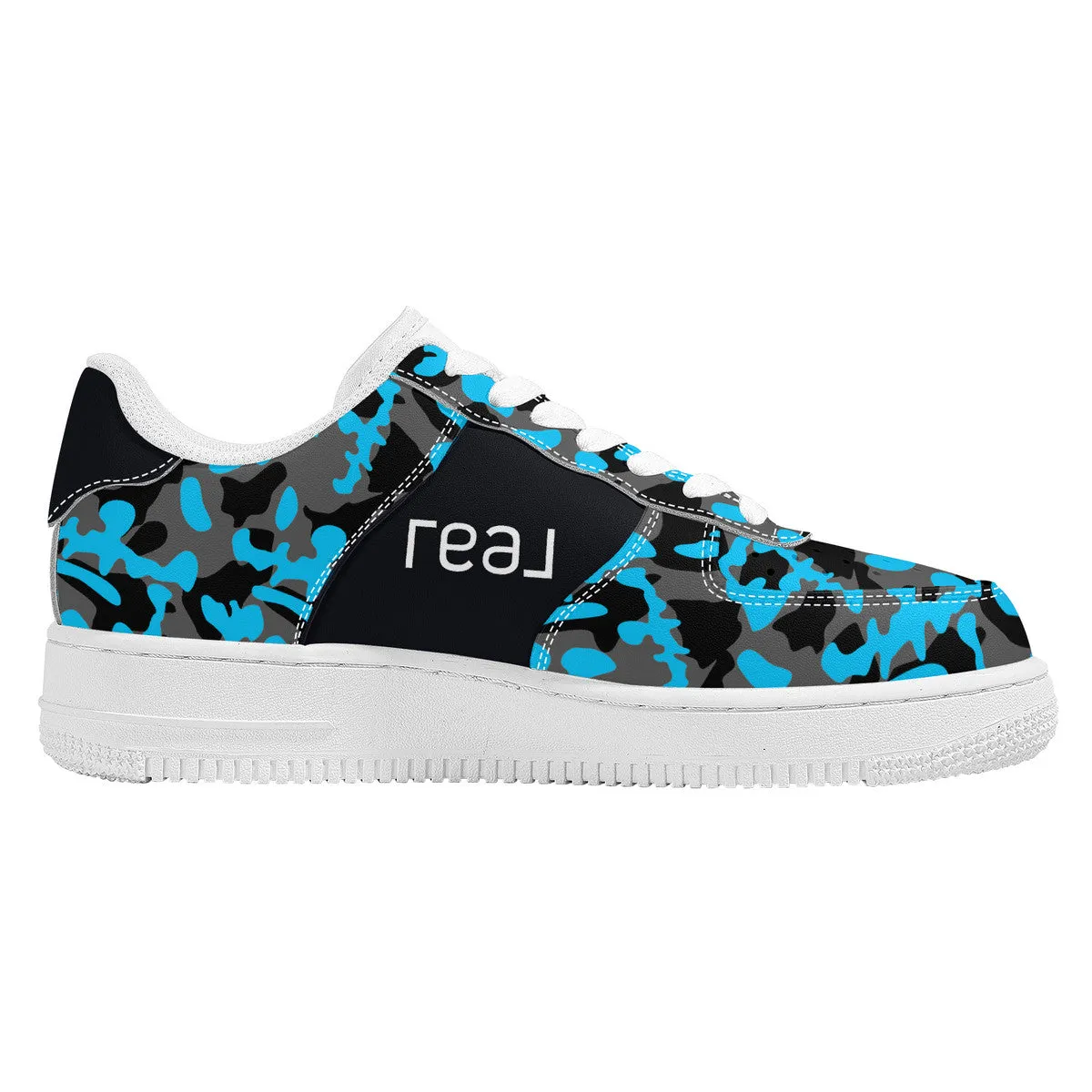 Blue, Black & Grey Camouflage Real Broker Logo With Brackets Unisex Air Force Sneakers