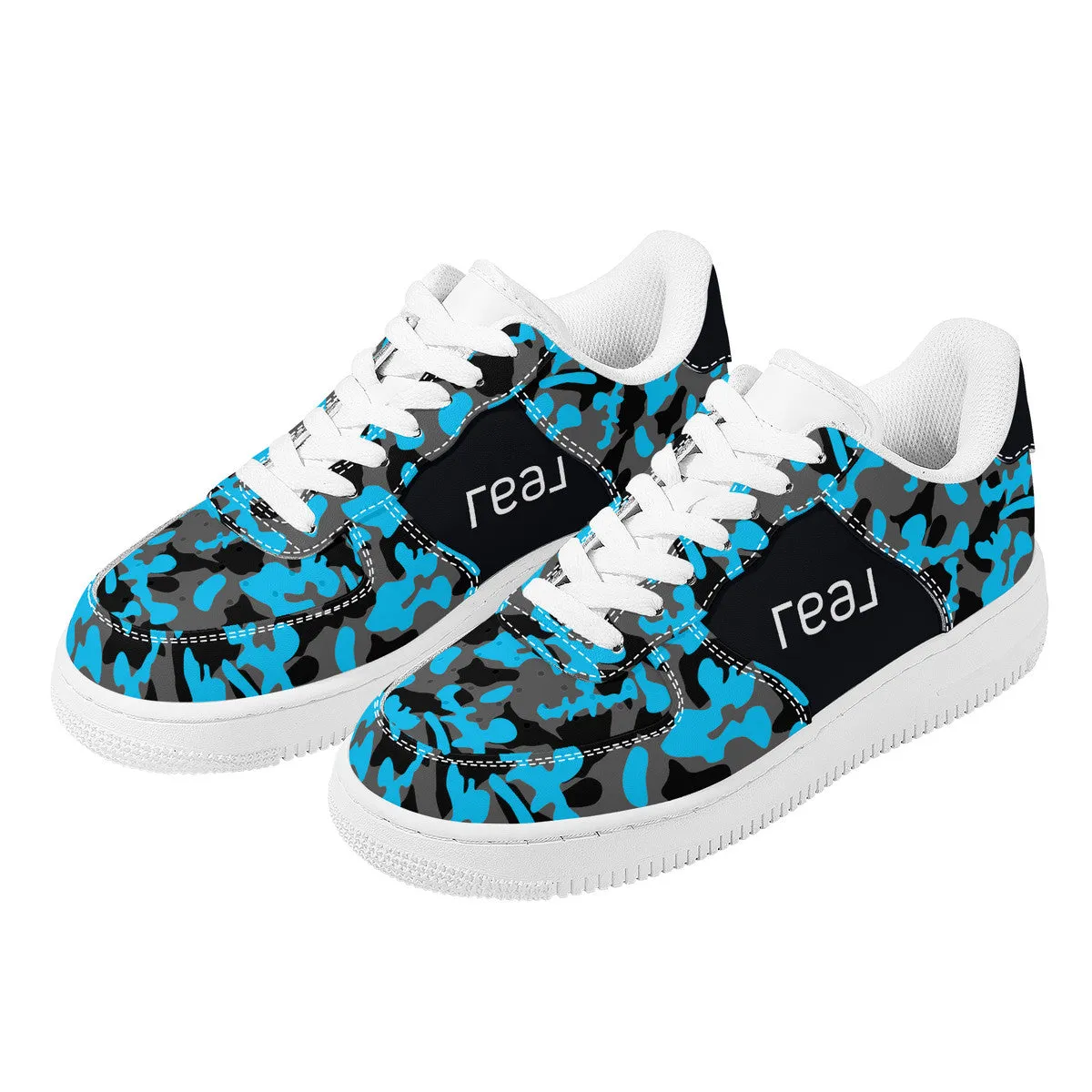 Blue, Black & Grey Camouflage Real Broker Logo With Brackets Unisex Air Force Sneakers