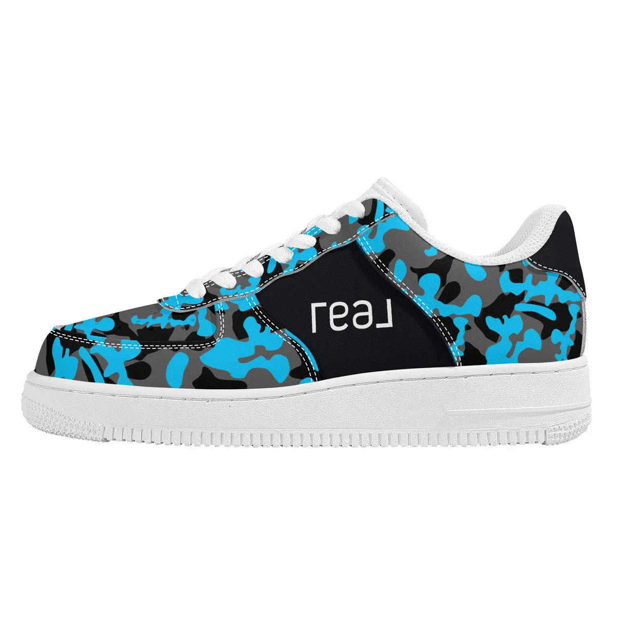 Blue, Black & Grey Camouflage Real Broker Logo With Brackets Unisex Air Force Sneakers