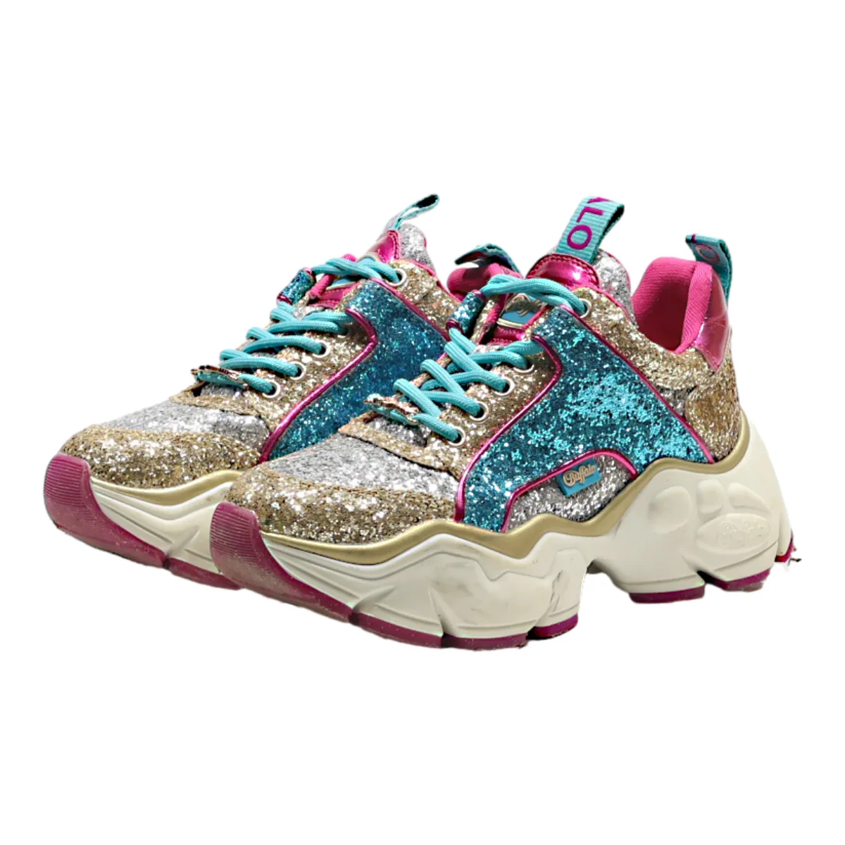 BUFFALO Sparkly Platform Trainers Gold Synthetic Womens UK 4