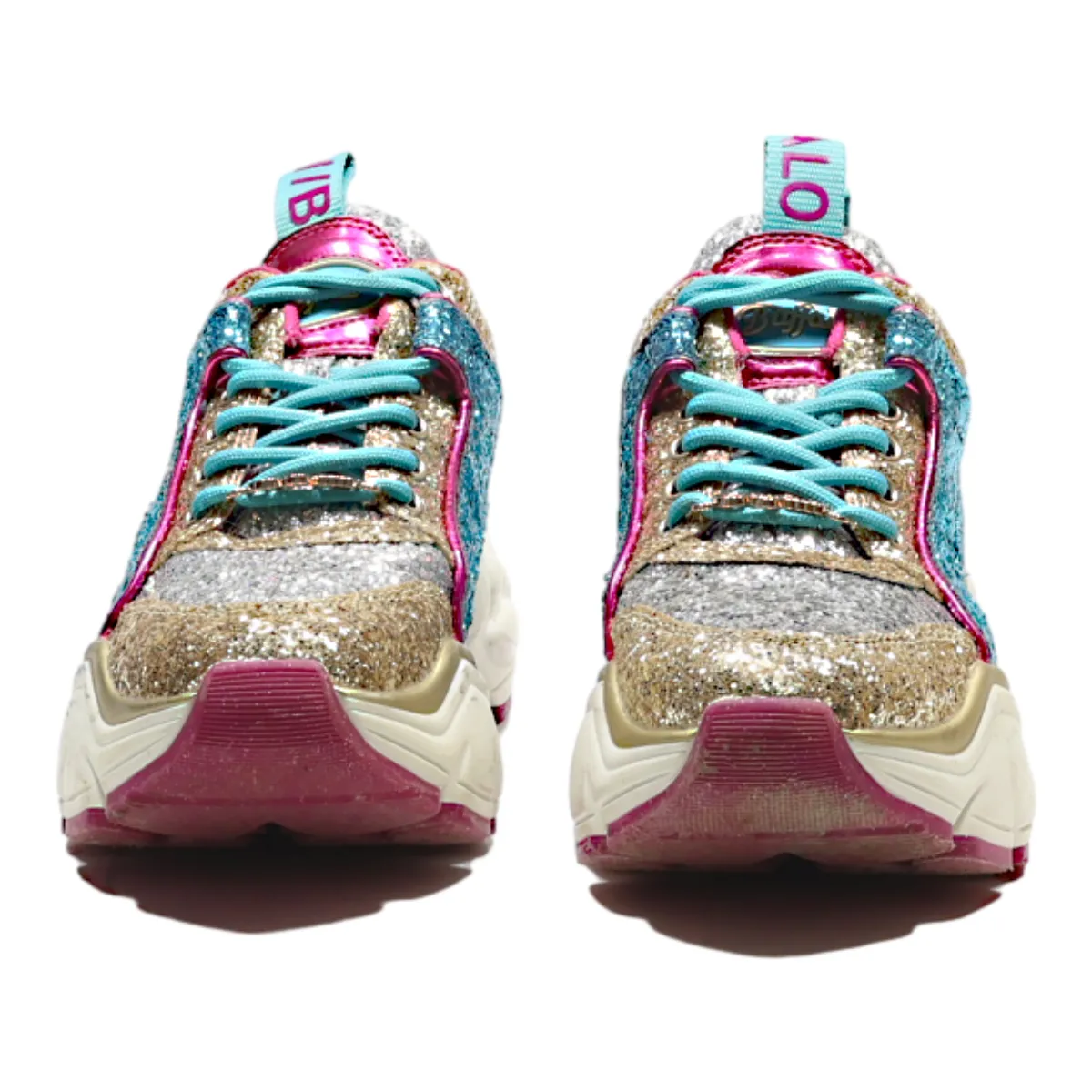BUFFALO Sparkly Platform Trainers Gold Synthetic Womens UK 4