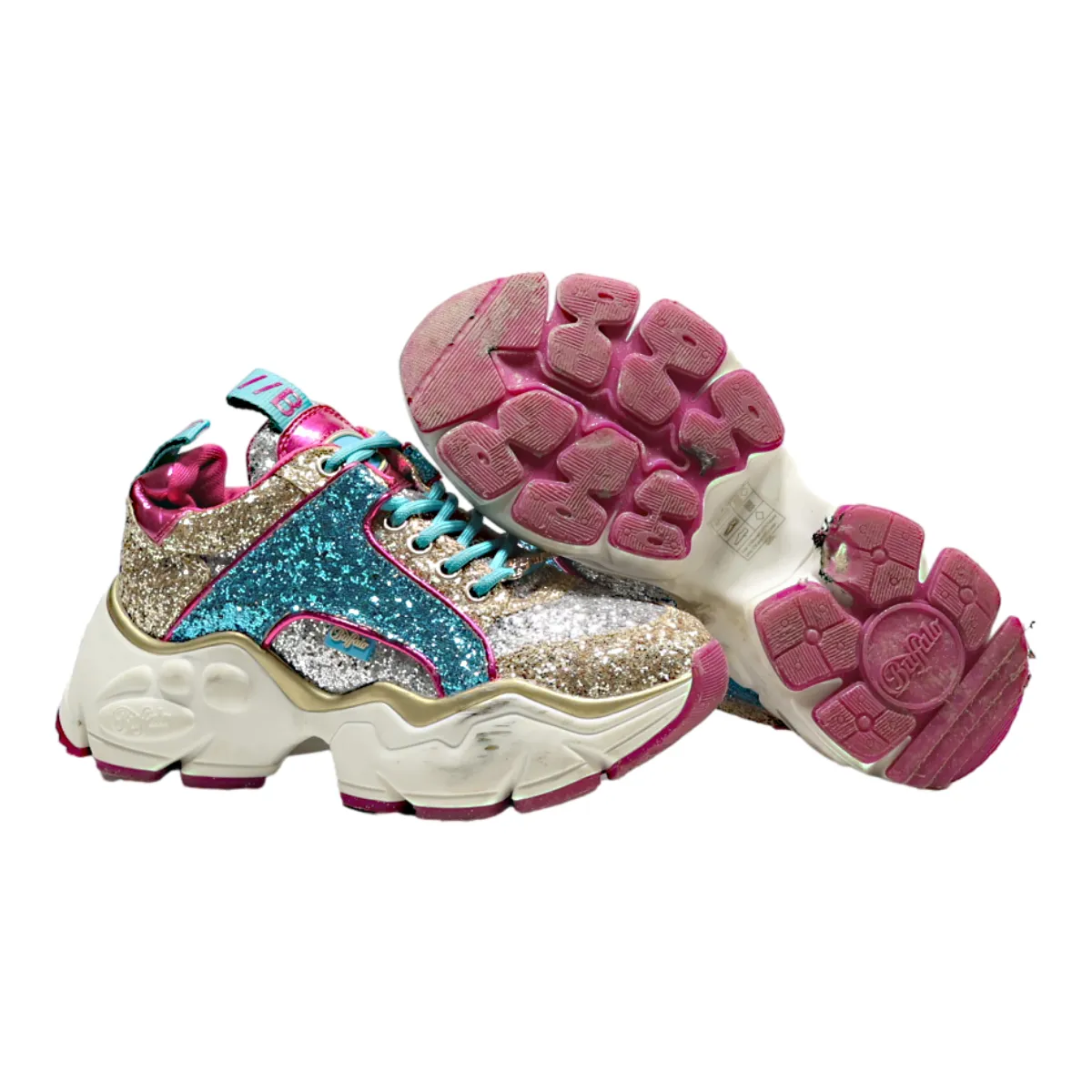 BUFFALO Sparkly Platform Trainers Gold Synthetic Womens UK 4