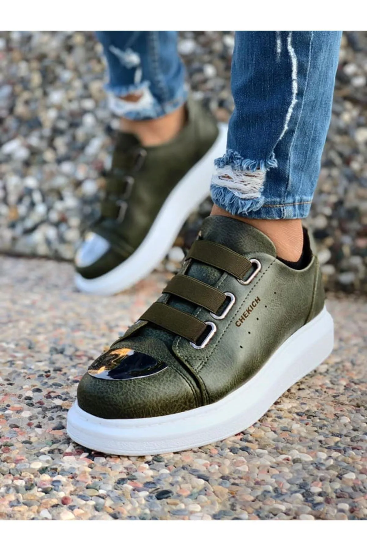 CH251 Men's Unisex Khaki-New Trend Shiny Accessory Casual Sneaker Sports Shoes