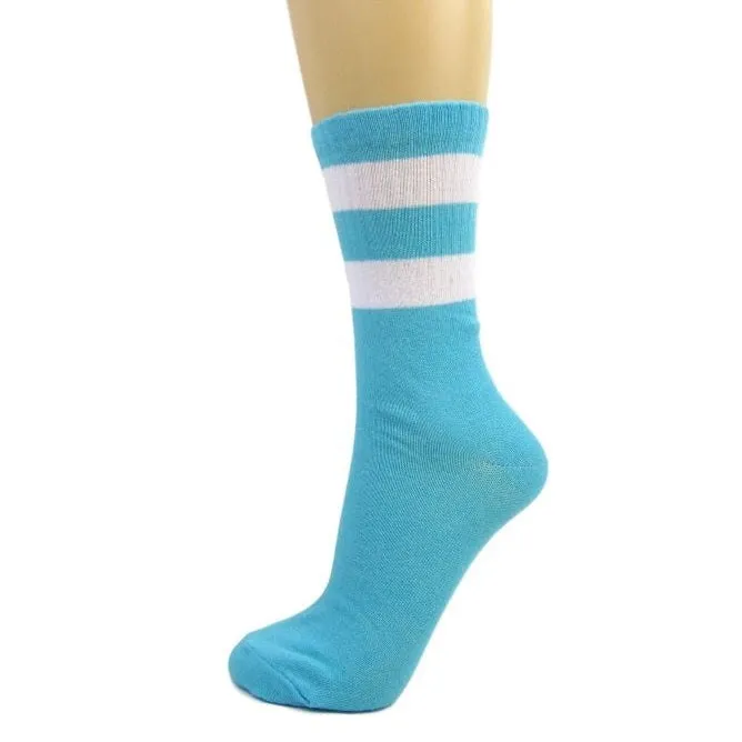 Cotton Blend Two Stripe Athletic Style Ankle Socks