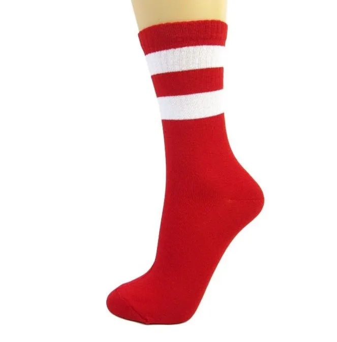 Cotton Blend Two Stripe Athletic Style Ankle Socks