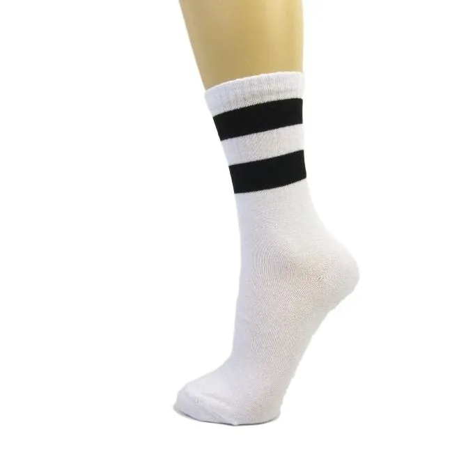 Cotton Blend Two Stripe Athletic Style Ankle Socks