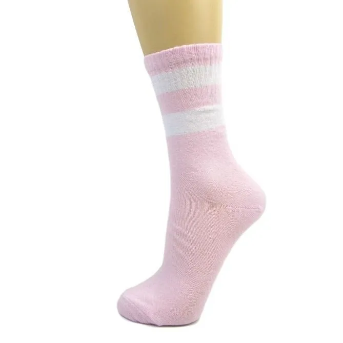 Cotton Blend Two Stripe Athletic Style Ankle Socks