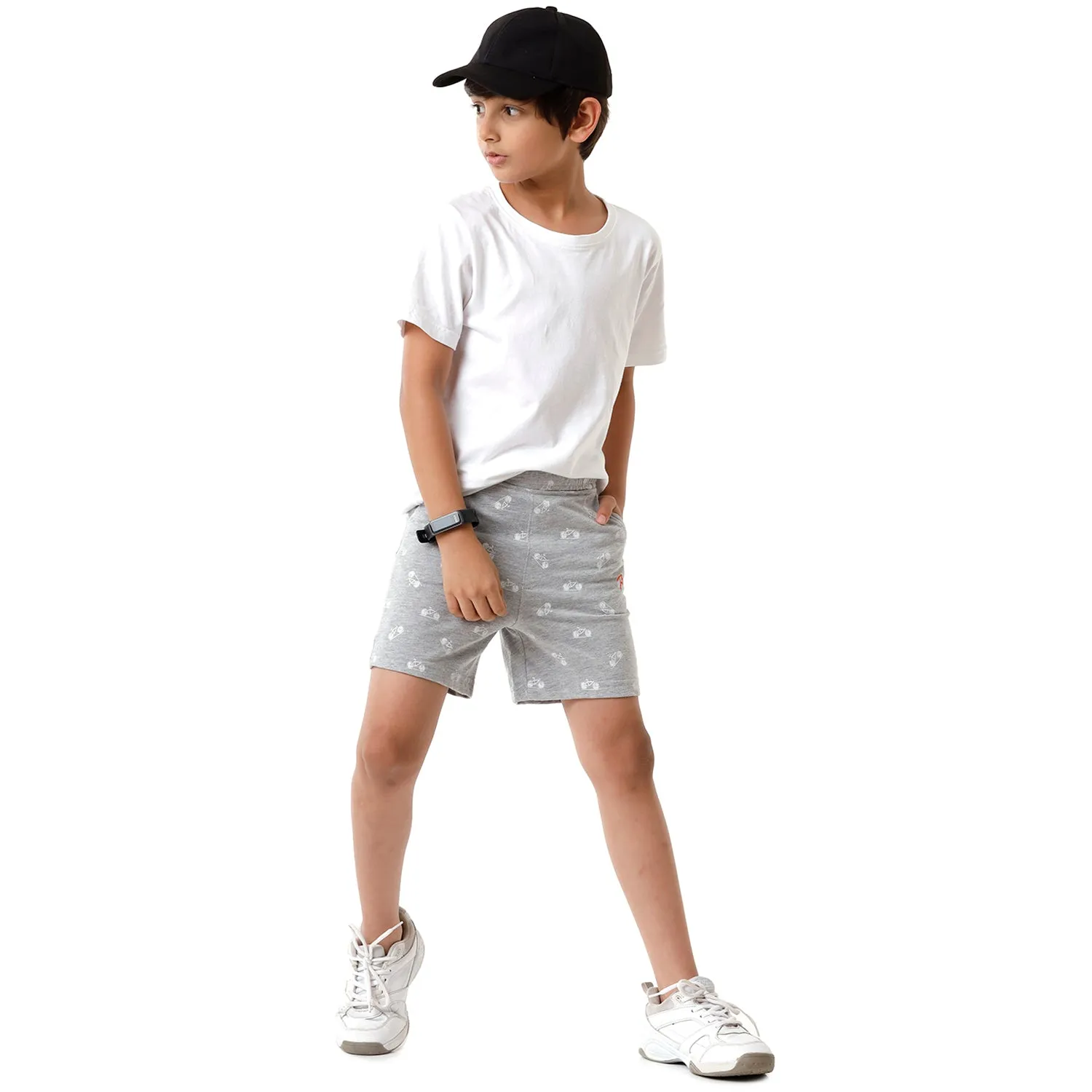 CP BRO BOYS Printed Slim Fit Grey Color Cotton Shorts - BBTS 03 B