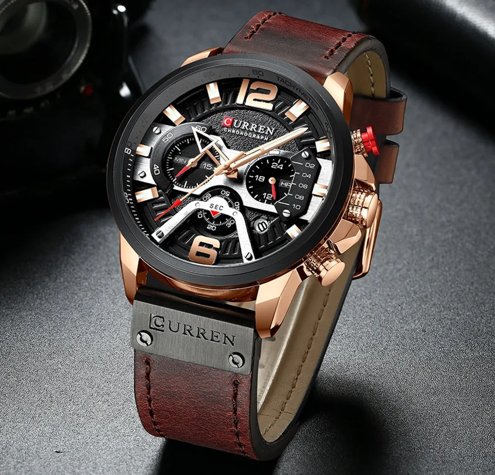 CURREN Military Style Water Resistant Sports Watch Chronograph & Full Calendar with Box