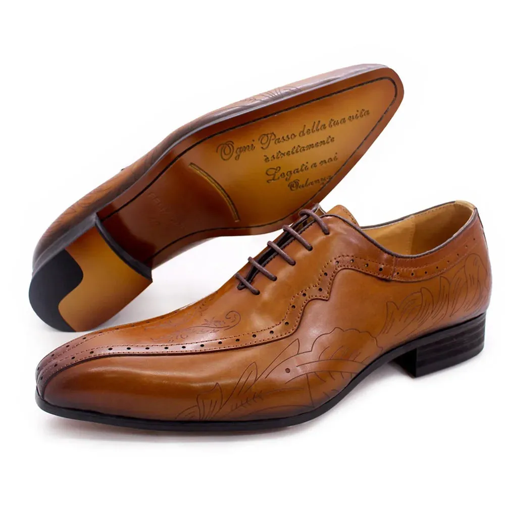 Embossed Genuine Leather Oxford Shoes