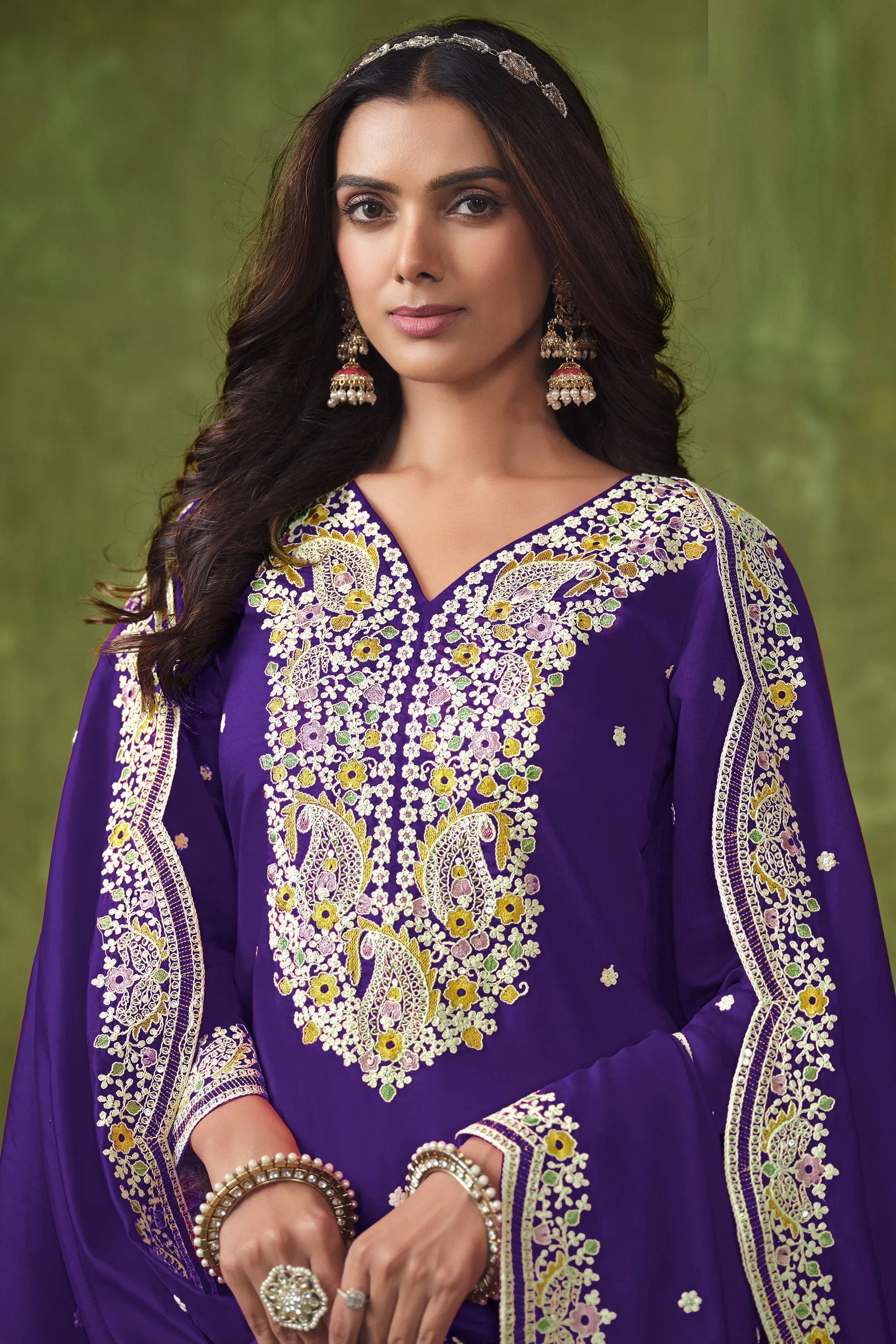 Engaging Purple Color Art Silk Fabric Festive Wear Salwar Suit