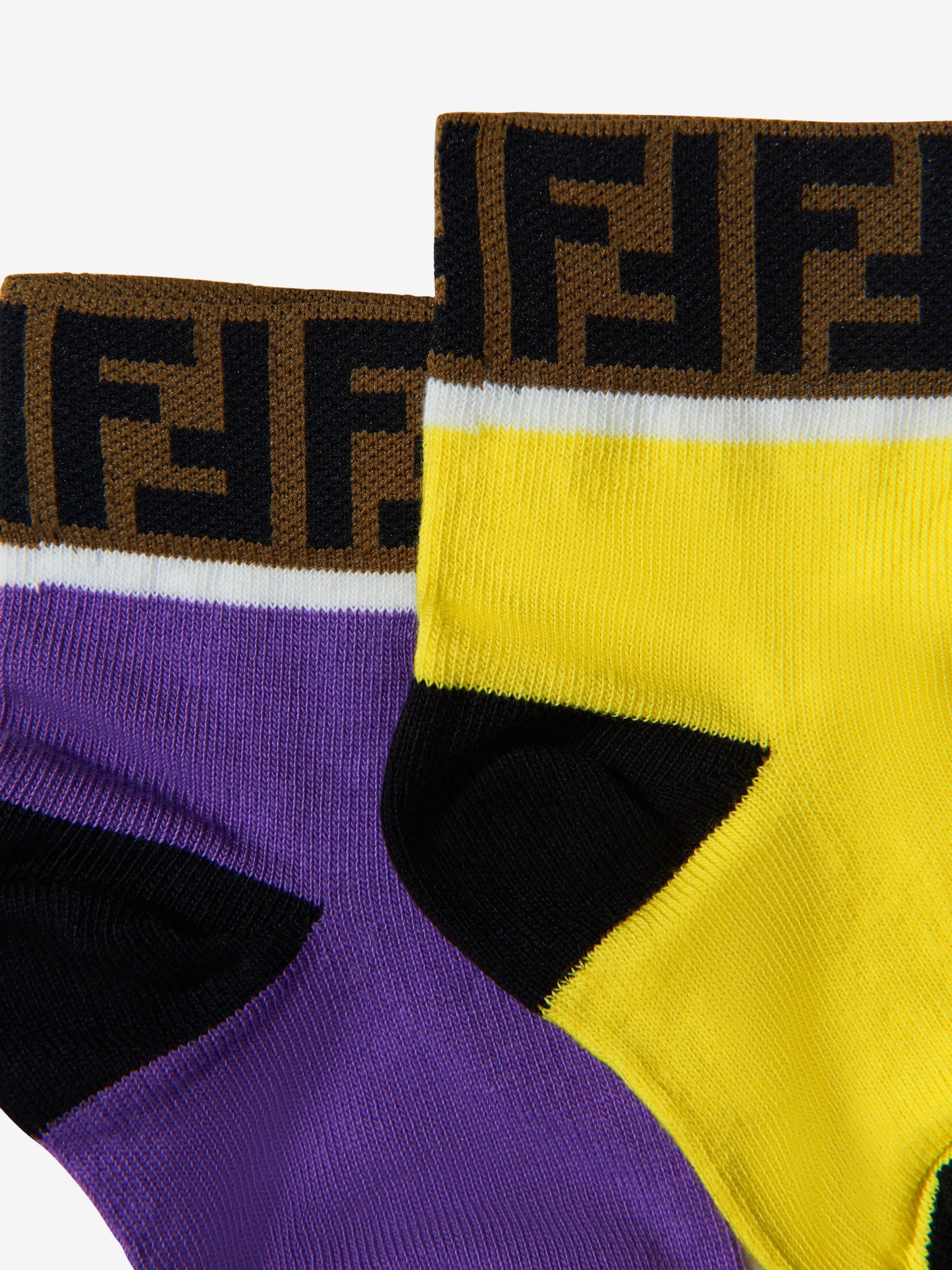 Fendi Unisex Cotton Logo Trim Socks Set (2 Pack)