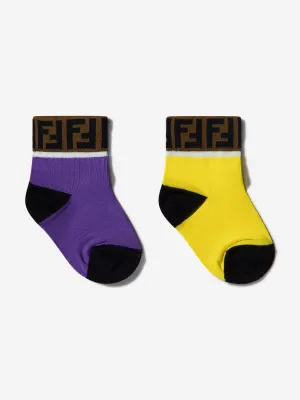 Fendi Unisex Cotton Logo Trim Socks Set (2 Pack)
