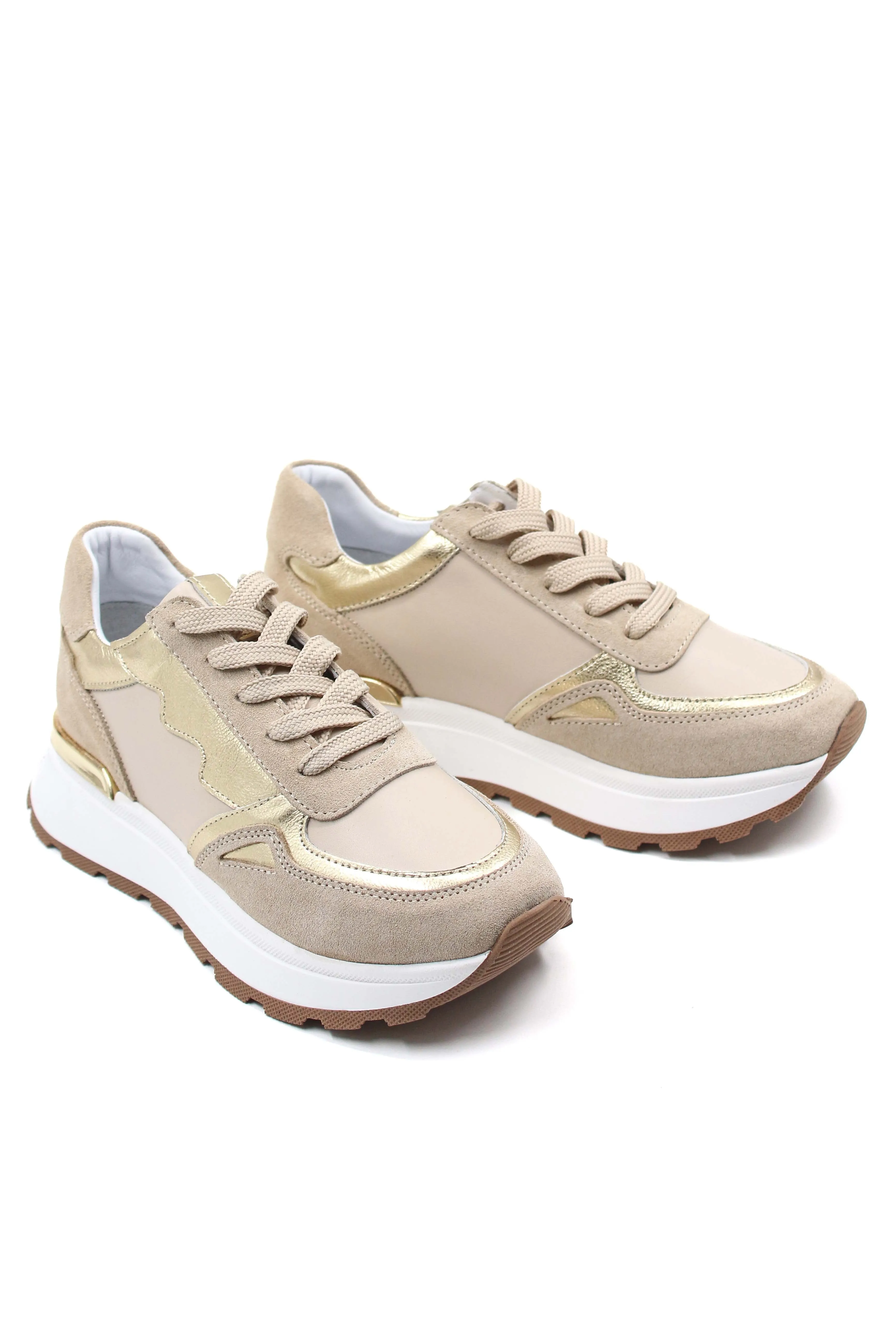FST Genuine Leather Women's Casual Shoes 757ZA24066 Beige Gold - Purmerend