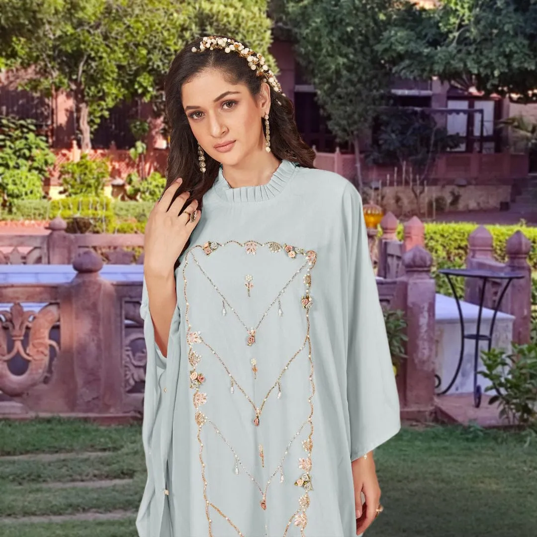 Heaven Scent pastel blue embroidered kaftan set with dupatta