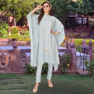 Heaven Scent pastel blue embroidered kaftan set with dupatta