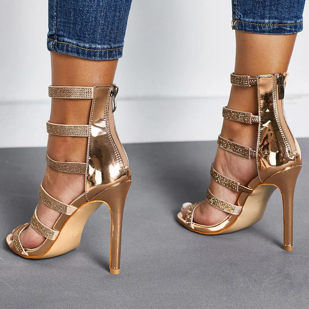High Heel Rhinestone Open Toe Sandals