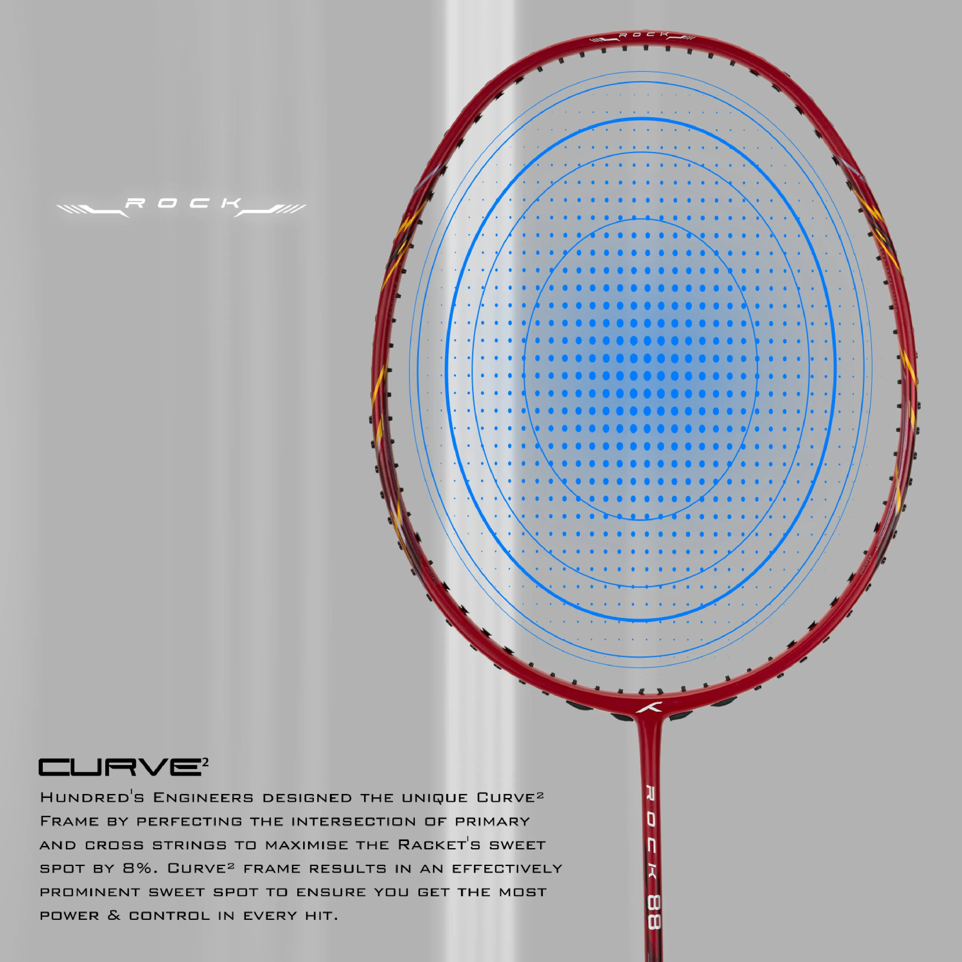 Hundred ROCK 88 Japan Made Graphite Strung Badminton Racquet (Red)