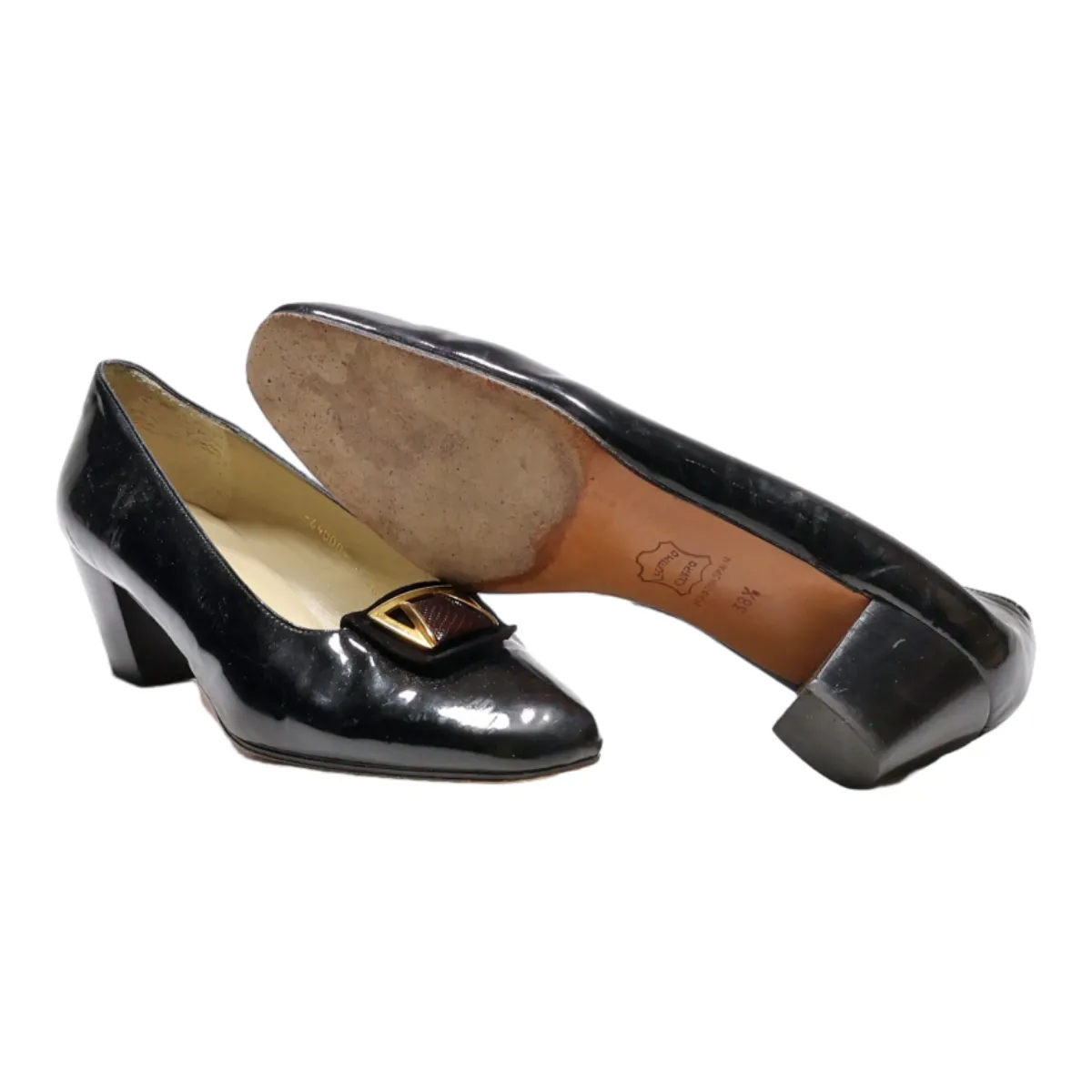 LA ELEGANCIA Court Heels Black Leather Womens UK 5.5