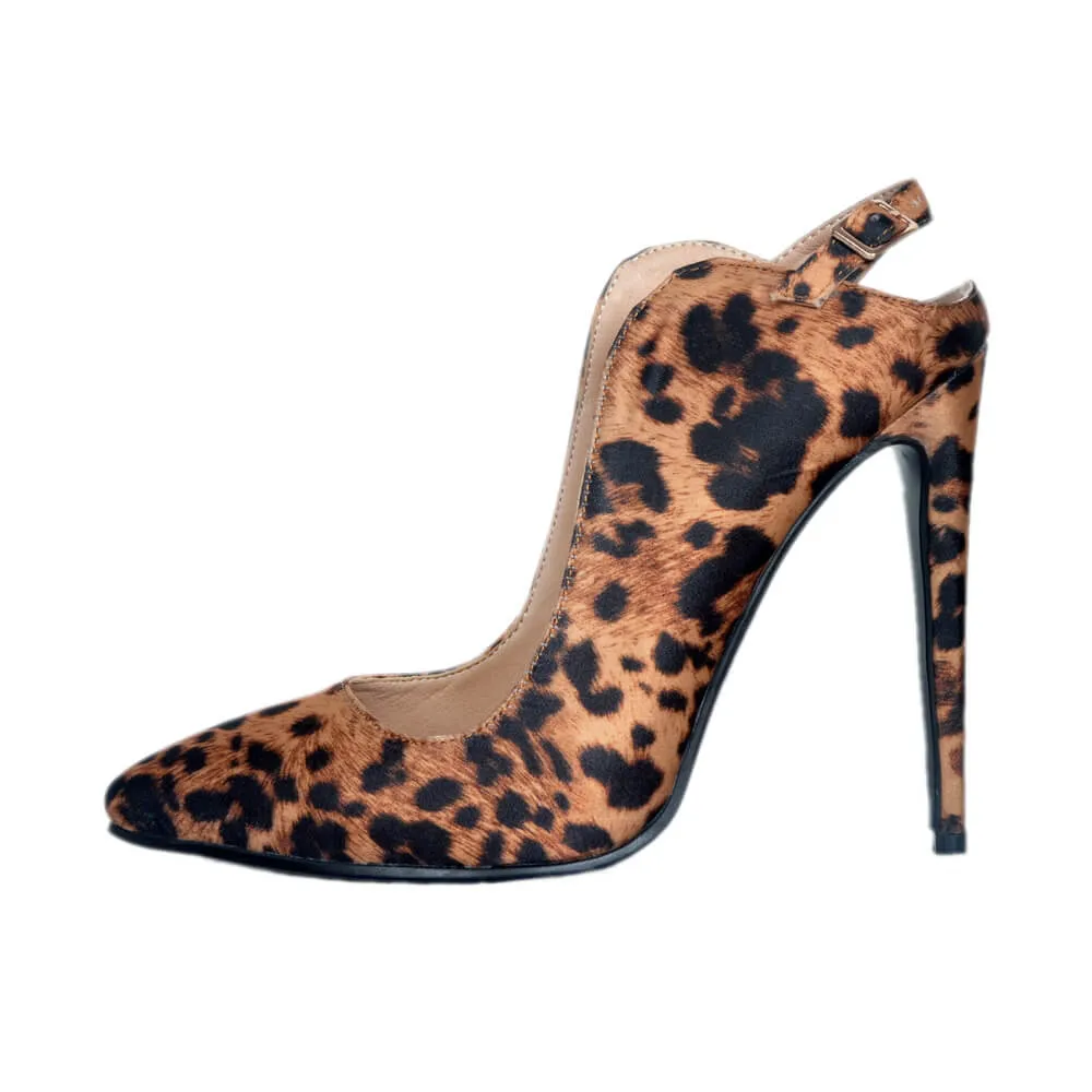 Leopard Satin Pointed Toe Closed Toe Sandals