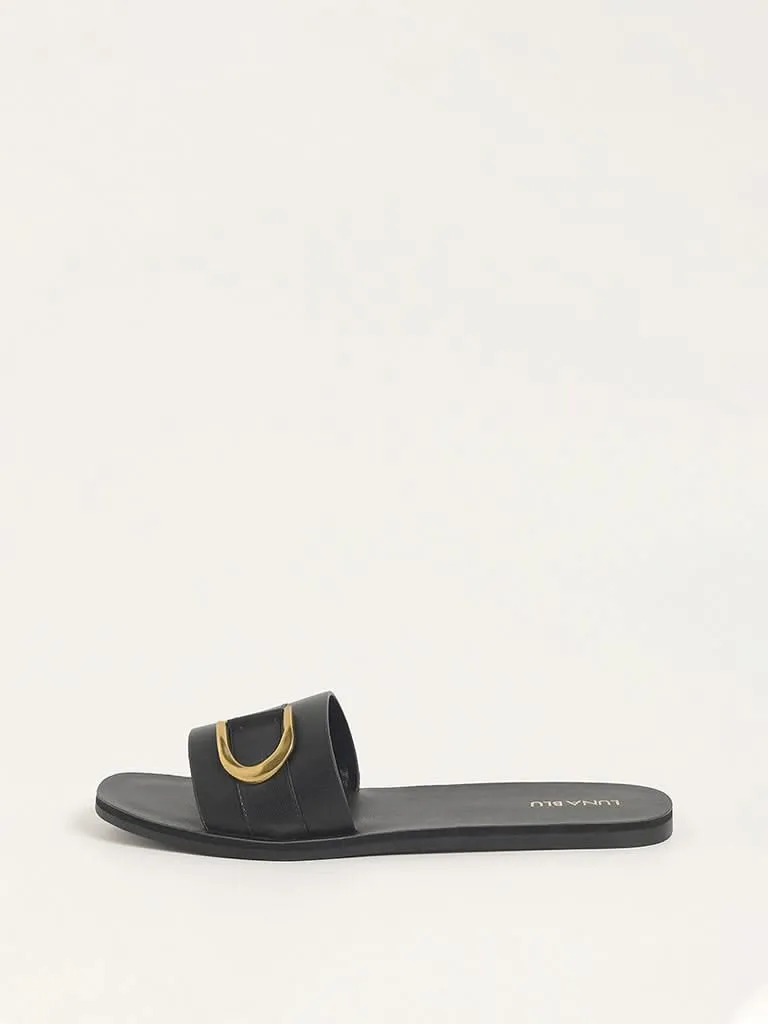 LUNA BLU Black Buckle Slides