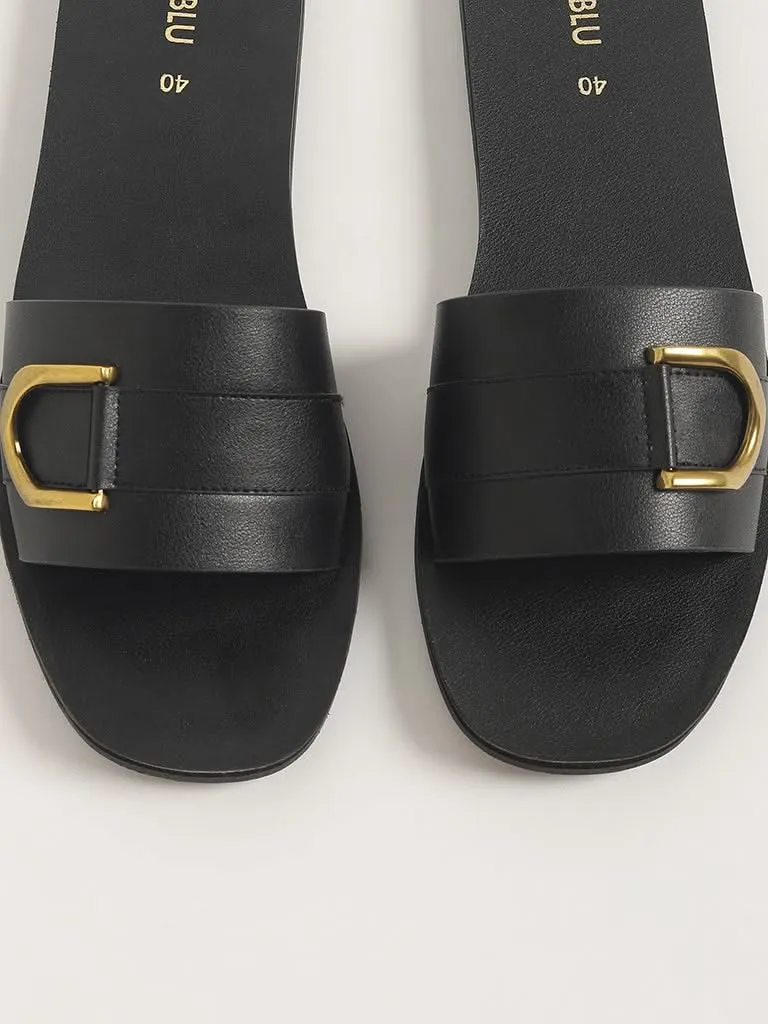 LUNA BLU Black Buckle Slides