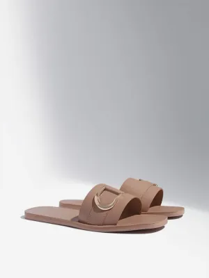 LUNA BLU Brown Buckle Slides