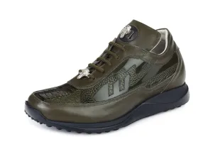 Mauri - "8555" Olive Ostrich Leg/Patent Leather Sneakers
