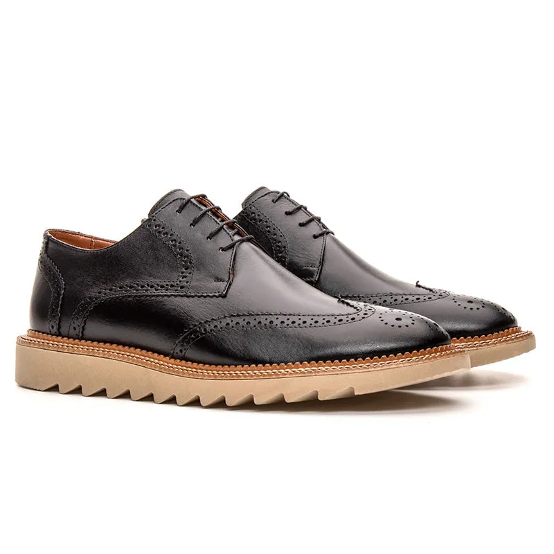 Mens Wingtip Casual Dress Shoes Black Leather Lug Soles