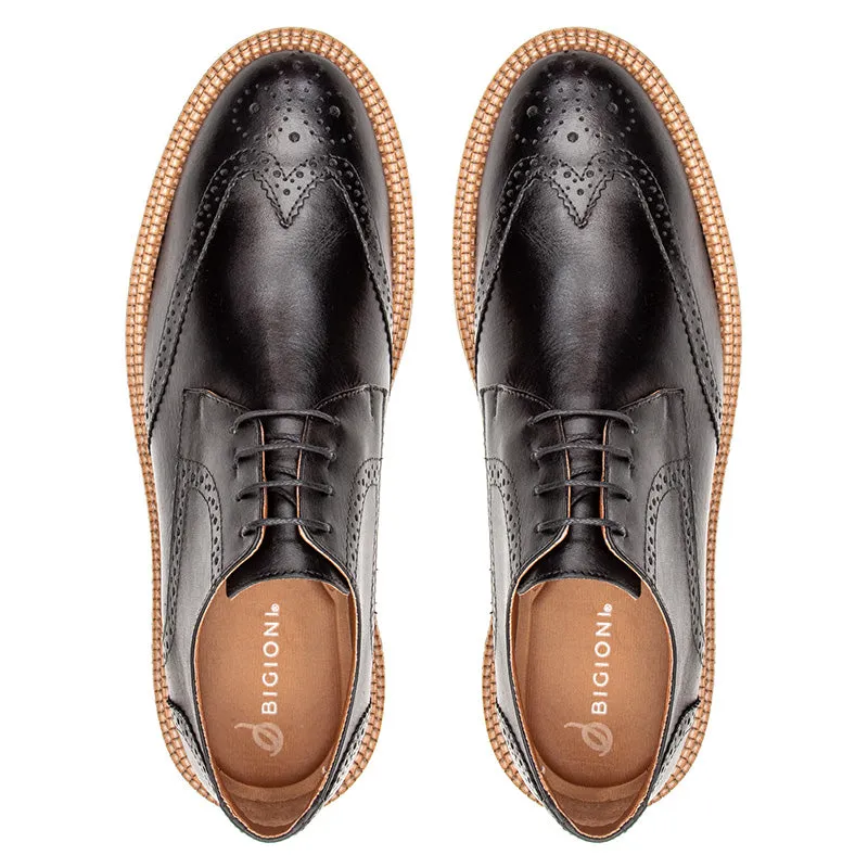 Mens Wingtip Casual Dress Shoes Black Leather Lug Soles