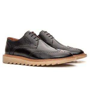 Mens Wingtip Casual Dress Shoes Black Leather Lug Soles