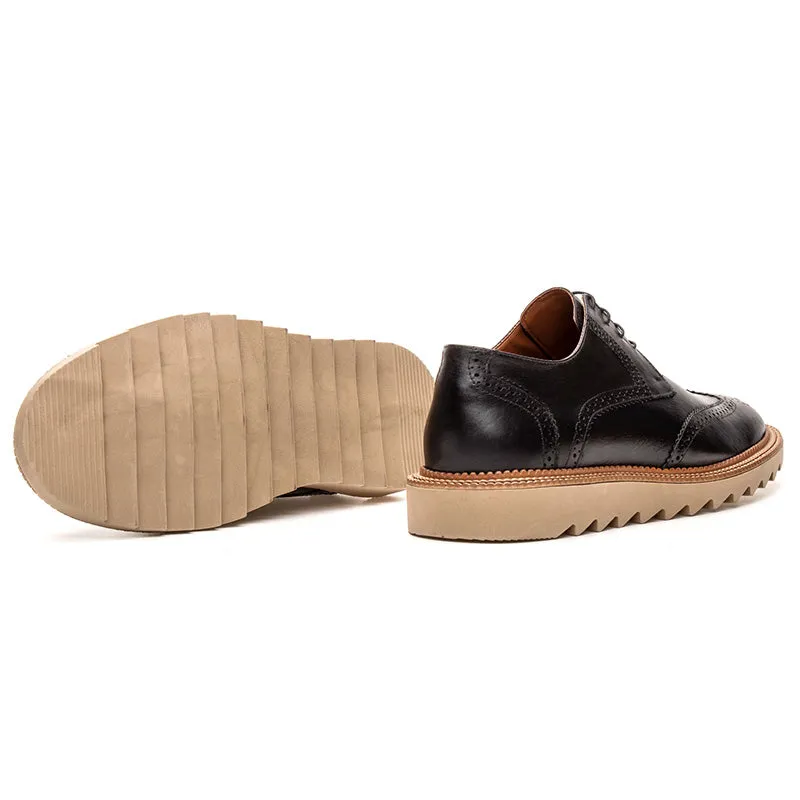 Mens Wingtip Casual Dress Shoes Black Leather Lug Soles