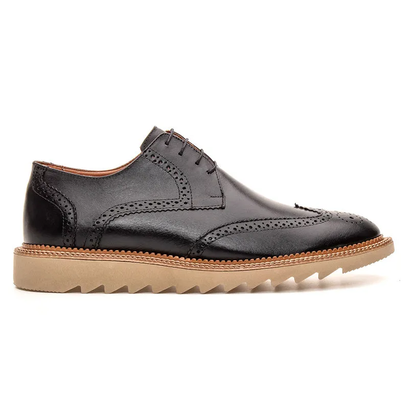 Mens Wingtip Casual Dress Shoes Black Leather Lug Soles