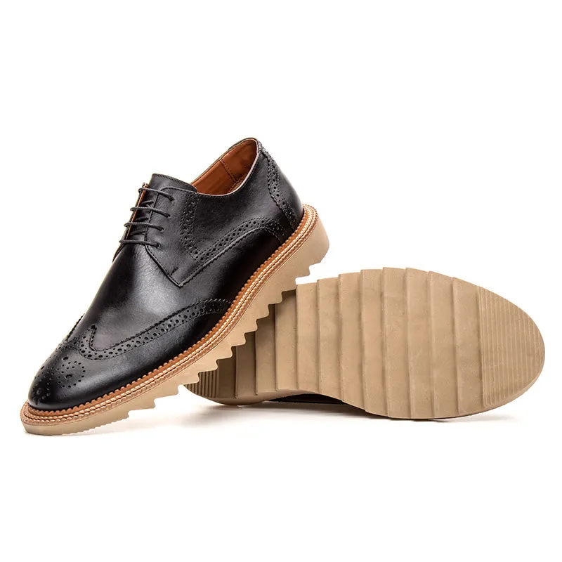 Mens Wingtip Casual Dress Shoes Black Leather Lug Soles