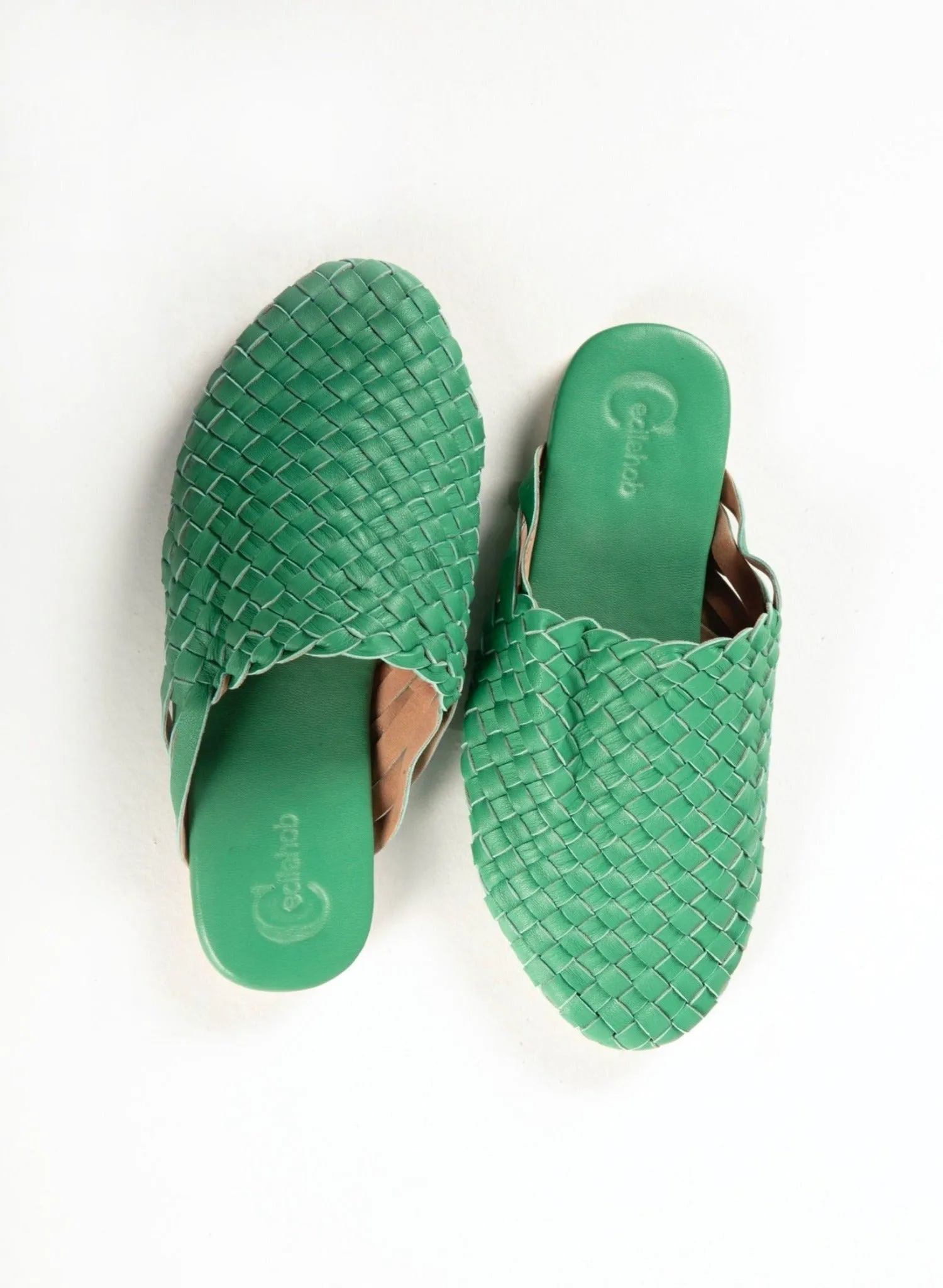 Mint Green Handwoven Lambskin Slippers