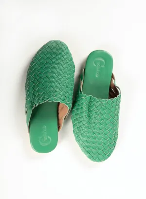 Mint Green Handwoven Lambskin Slippers